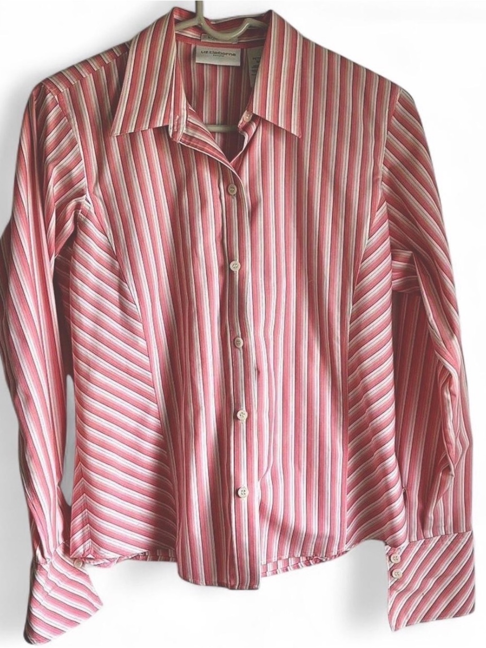 Liz Claiborne Pink and White Striped Long-Sleeve Blouse